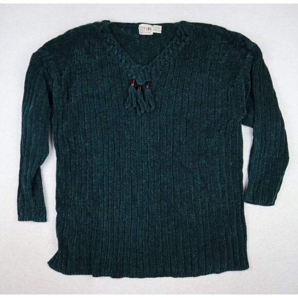 STEFANO - VINTAGE 90s WOMEN'S GREEN SOFT CHENILLE PULLOVER TUNIC SWEATER - 18/20 - Picture 3 of 8